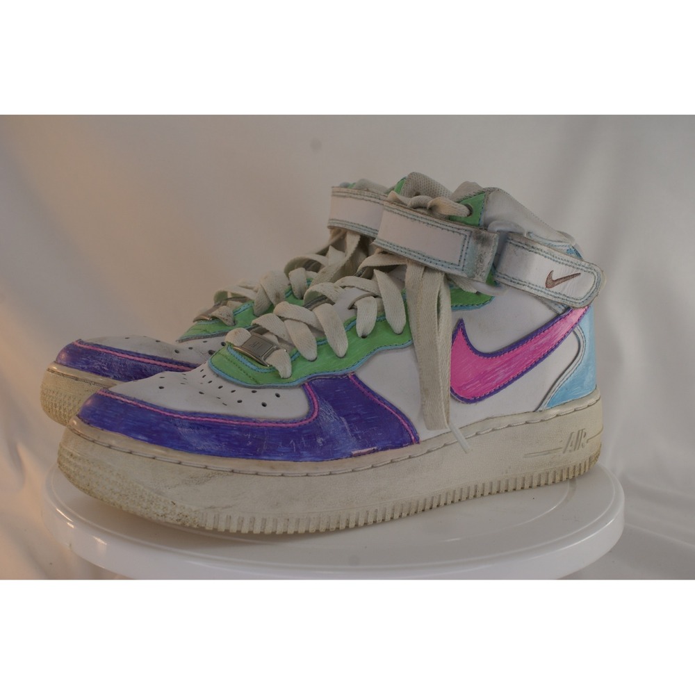 Nike Air Force 1 Mid GS White Custom Painted Purple Blue 314195-113 Size 6Y